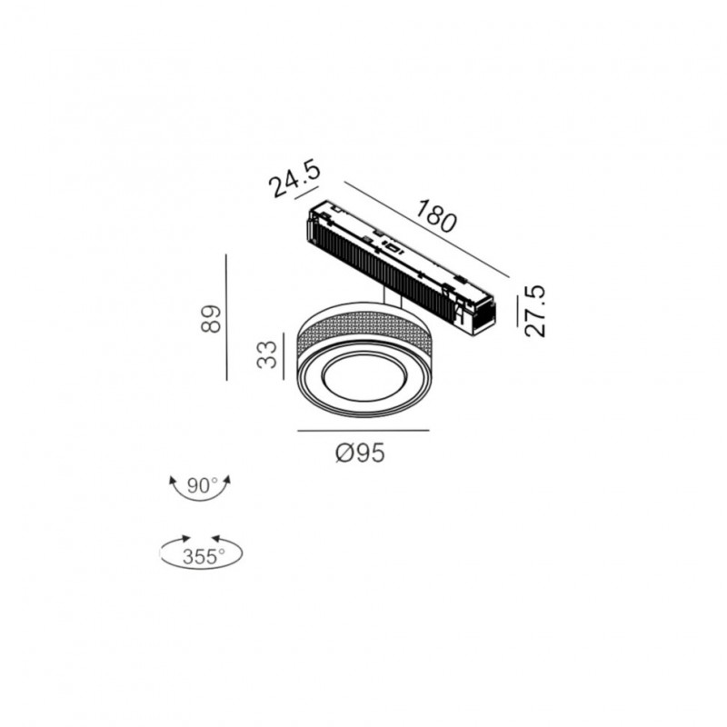 Світильник прожекторний LTX IN_LINE SOL, DALI 4x, D95mm, H33mm, LED 10.8W, 3000K, diamond black/білий (06.9533.14.930.DBG/WH.DALI.4x)