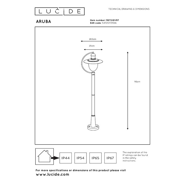 Ліхтарний стовп Lucide 11873/01/97 Aruba