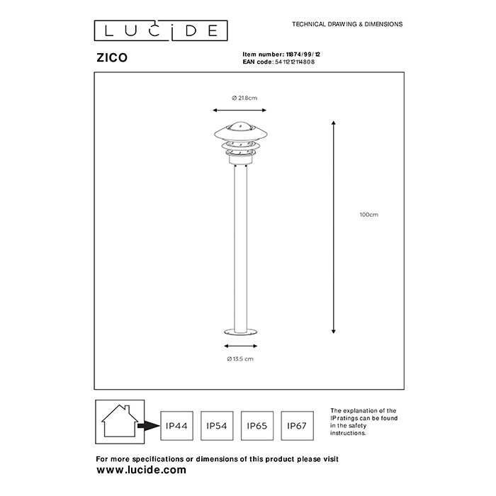 Парковий світильник Lucide 11874/99/12 Zico