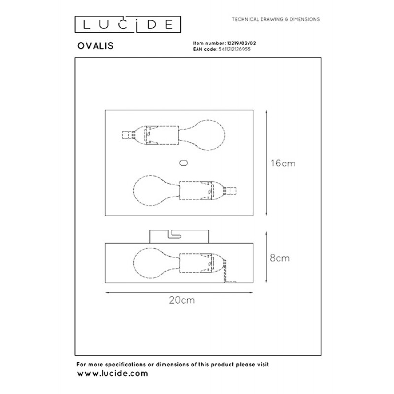 Настенный светильник Lucide 12219/02/02 Ovalis