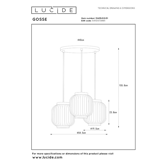 Підвісний світильник Lucide 13435/03/31 Gosse