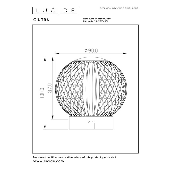 Настольная лампа Lucide 13599/01/60 Cintra, 1.5 Вт, 95 лм, 3000K
