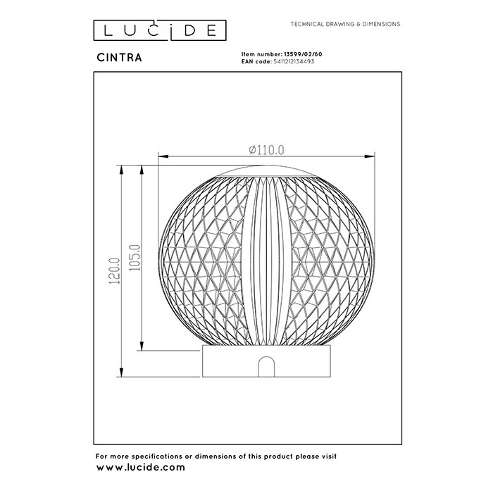 Настольная лампа Lucide 13599/02/60 Cintra, 2 Вт, 125 лм, 3000K