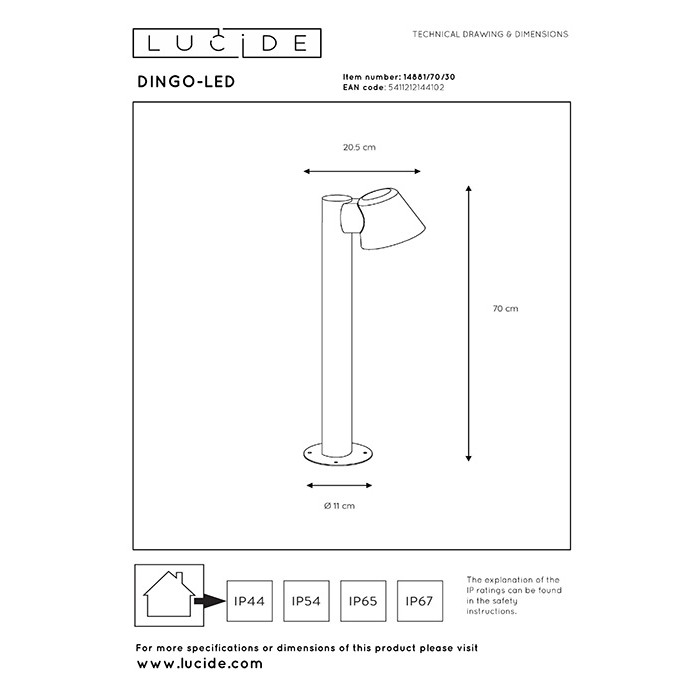 Парковий світильник Lucide 14881/70/30 Dingo