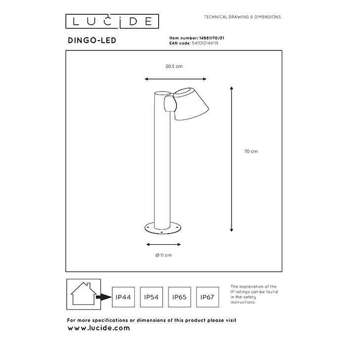 Парковий світильник Lucide 14881/70/31 Dingo