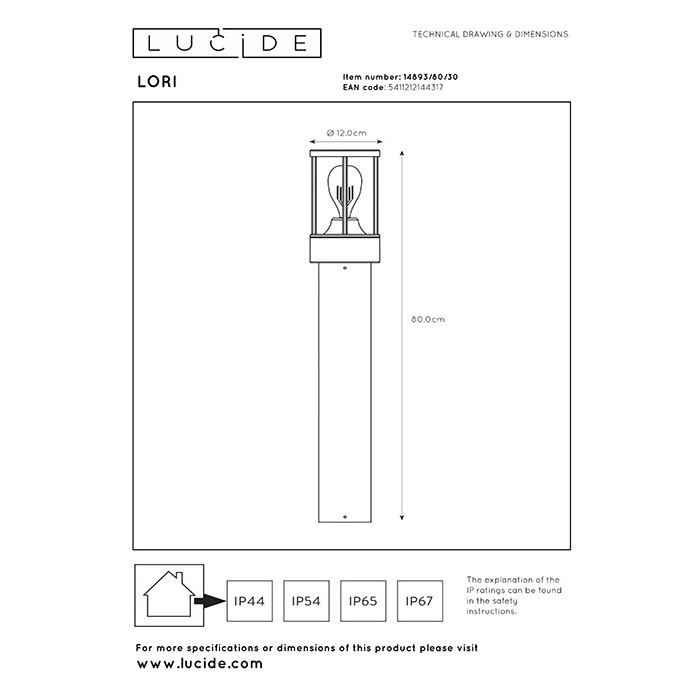 Парковий світильник Lucide 14893/80/30 Lori