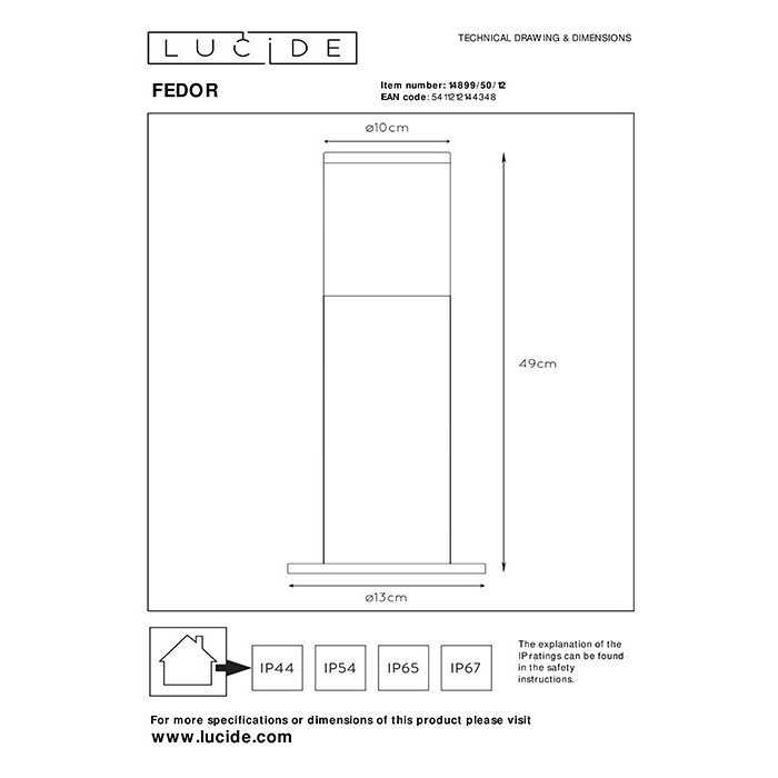 Парковий світильник Lucide 14899/50/12 Fedor