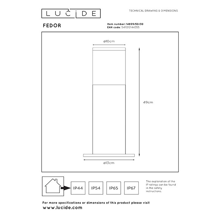 Парковий світильник Lucide 14899/50/30 Fedor