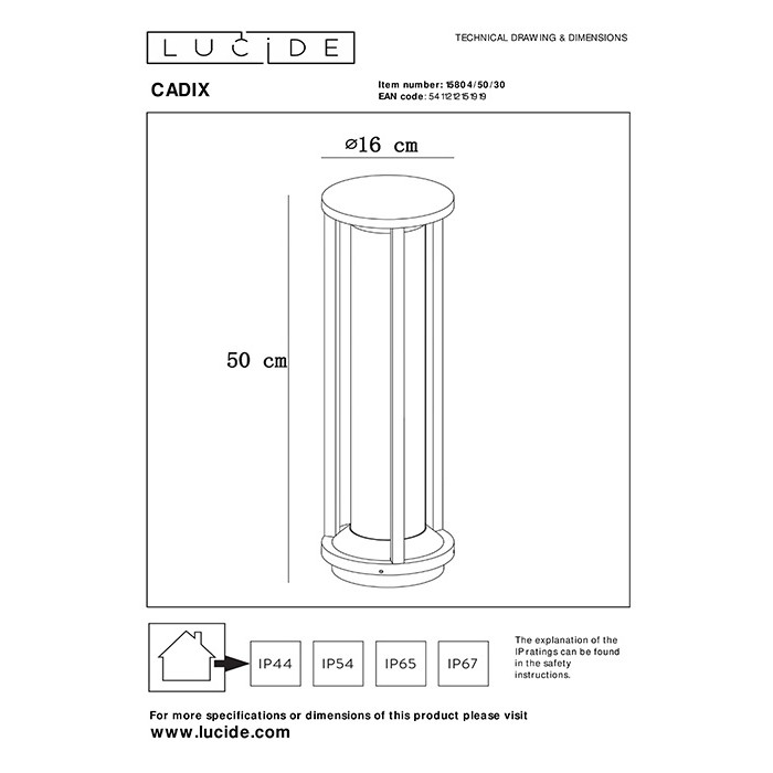 Парковий світильник Lucide 15804/50/30 Cadix
