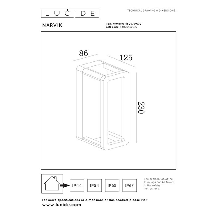 Настенный светильник Lucide 15809/09/30 Narvik, 9.2 Вт, 255 лм, 3000K