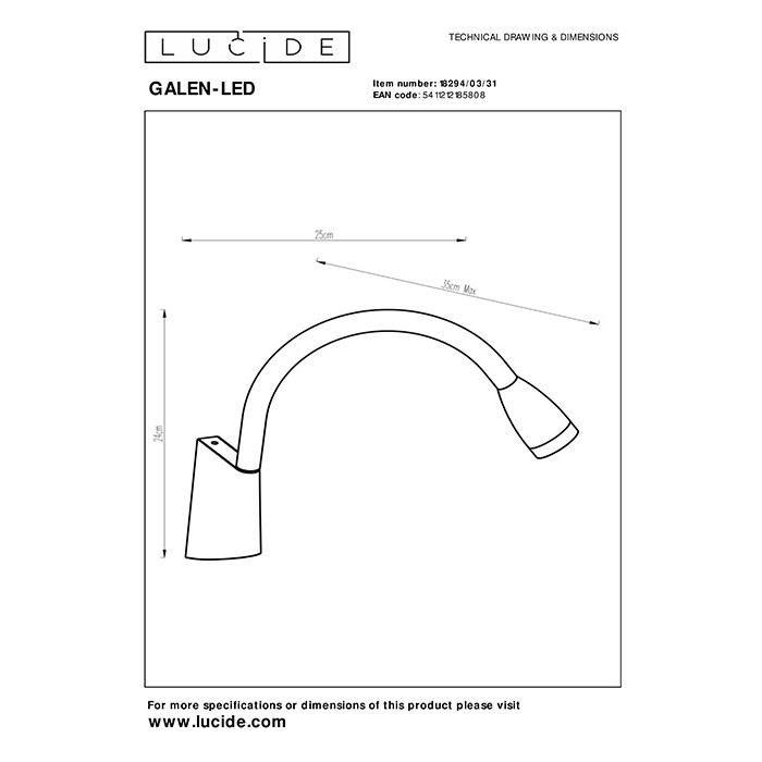 Бра Lucide 18294/03/31 Galen, 3 Вт, 260 лм, 3000K