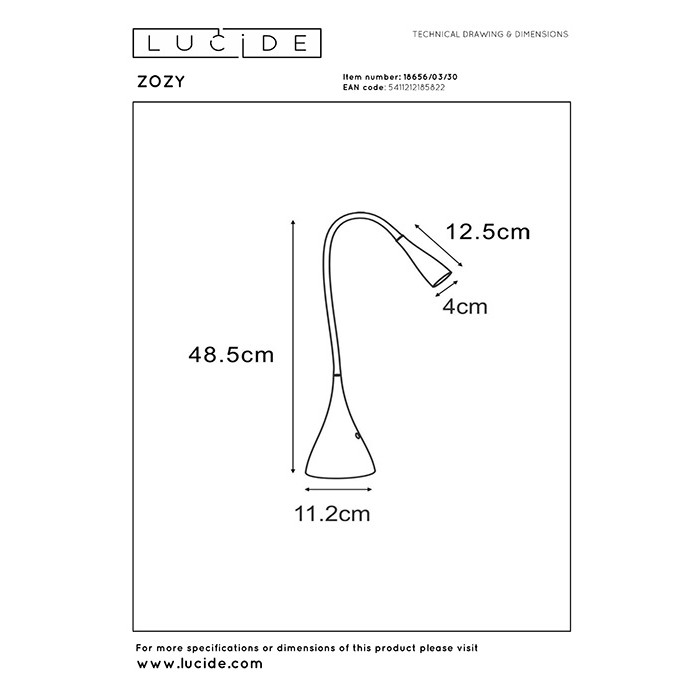 Настольная лампа Lucide 18656/03/30 Zozy, 4 Вт, 250 лм, 3000K