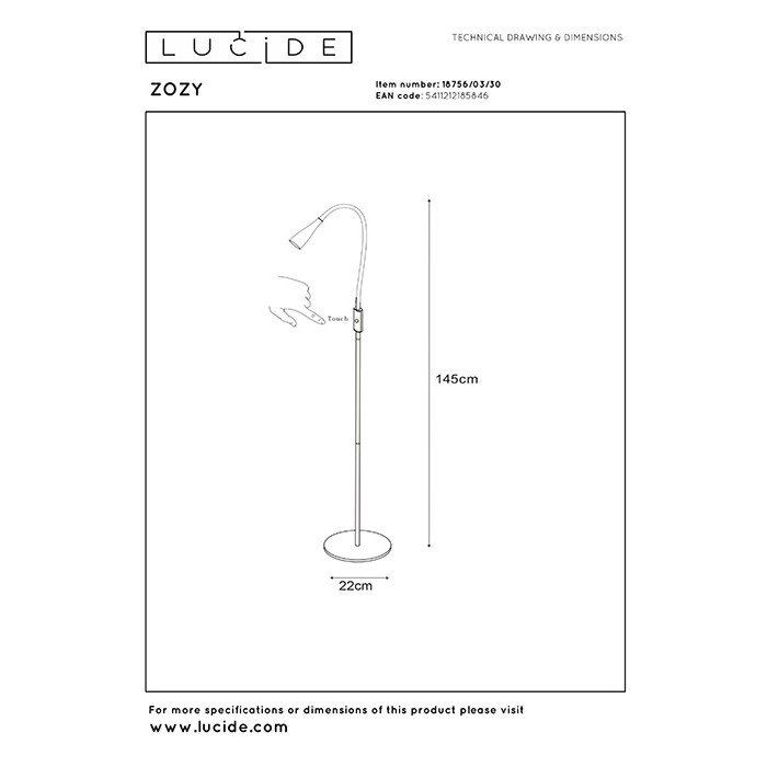 Торшер - Lucide 18756/03/30 Zozy, 4 Вт, 250 лм, 3000K