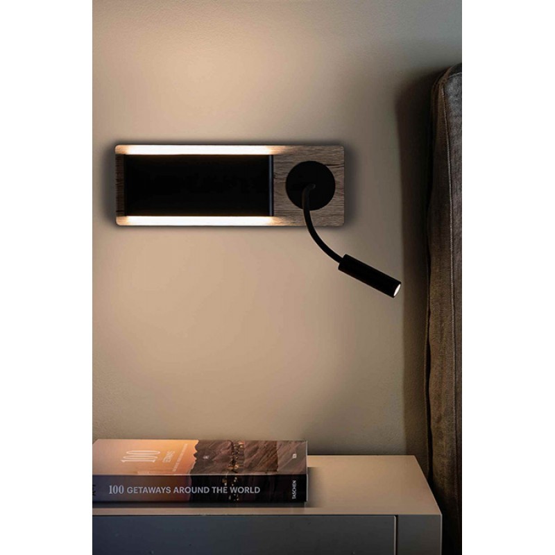 Спот Faro 20062 MOOD RCT Black and wood wall lamp with reader, 3 Вт, 67 лм, 3000K