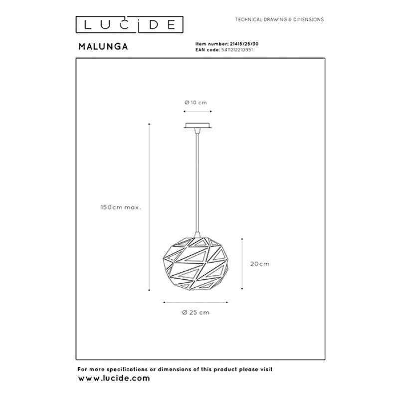 Подвесной светильник Lucide 21415/25/30 Malunga