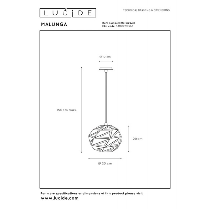 Подвесной светильник Lucide 21415/25/31 Malunga