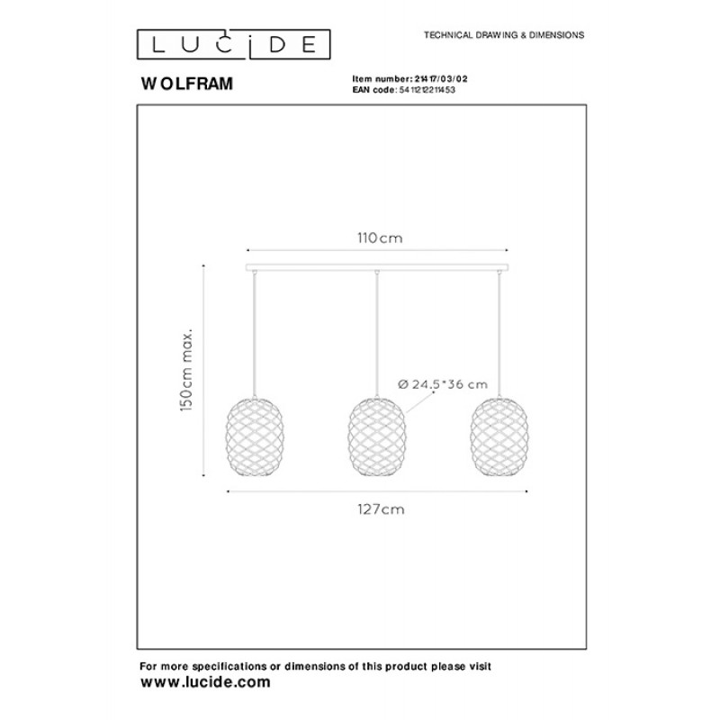 Підвісний світильник Lucide 21417/03/02 Wolfram
