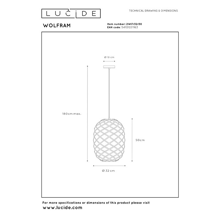 Подвесной светильник Lucide 21417/32/30 Wolfram
