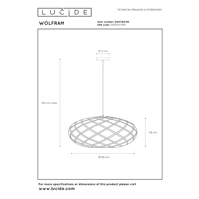 Подвесной светильник Lucide 21417/65/30 Wolfram