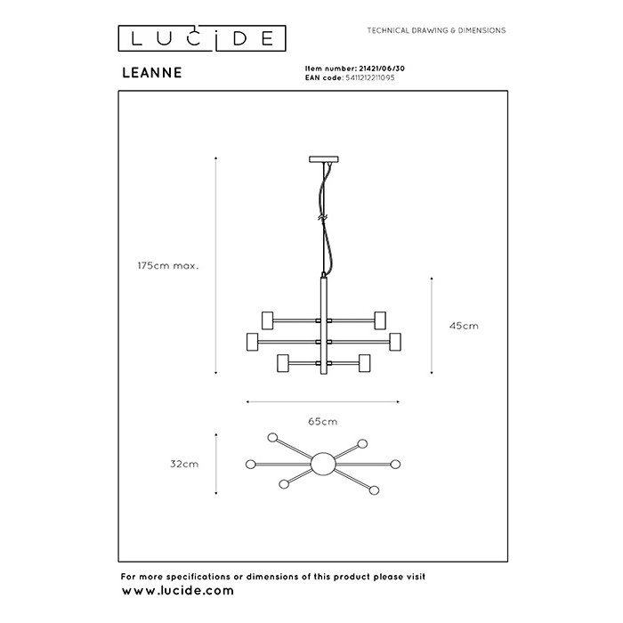 Підвісний світильник Lucide 21421/06/30 Leanne