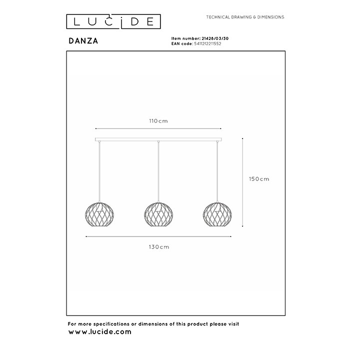 Підвісний світильник Lucide 21428/03/30 Danza