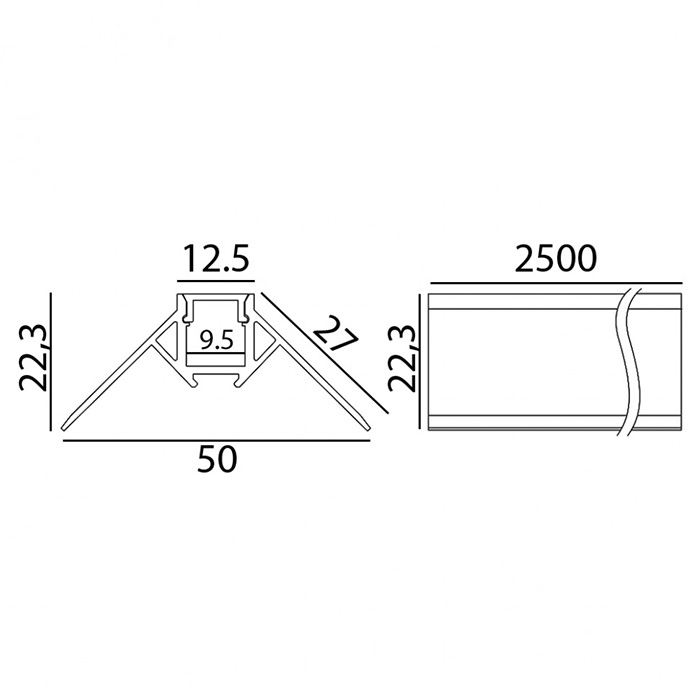 Профиль с рассеивателем для светодиодной ленты Profile OUT. L 2500mm, h 22,3mm, w 50mm (12.1212.OUT.25)