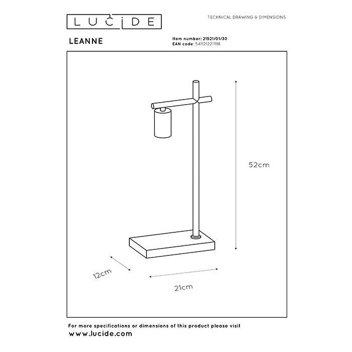 Настольная лампа Lucide 21521/01/30 Leanne