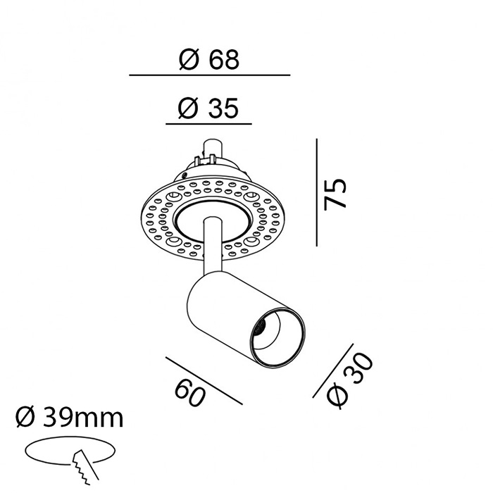 Точечный светильник LTX 01.3904.7.930.CR Nano Tub S Trimless, 7 Вт, 640 лм, 3000K