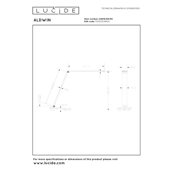 Настольная лампа Lucide 24610/08/30 Aldwin, 8 Вт, 480 лм, 2700K/6500K