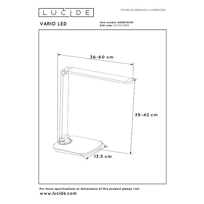 Настольная лампа Lucide 24656/10/30 Vario, 8 Вт, 460 лм, 2700-6500K