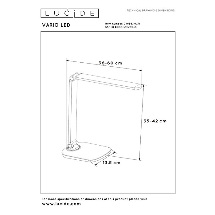 Настольная лампа Lucide 24656/10/31 Vario, 8 Вт, 460 лм, 2700-6500K