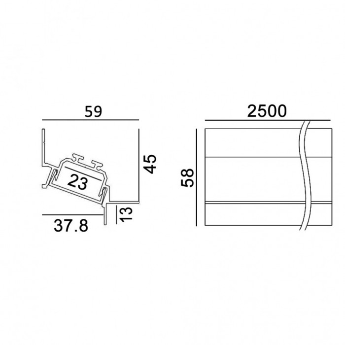Профиль с опаловым рассеивателем для светодиодной ленты LTX Profile COUNTUR. L 2500mm, h 58mm, w 59mm (12.4033.25)
