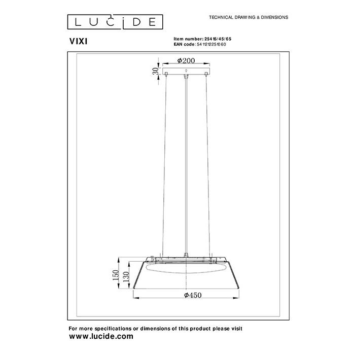 Люстра Lucide 25415/45/65 Vixi, 23 Вт, 1500 лм, 2900K