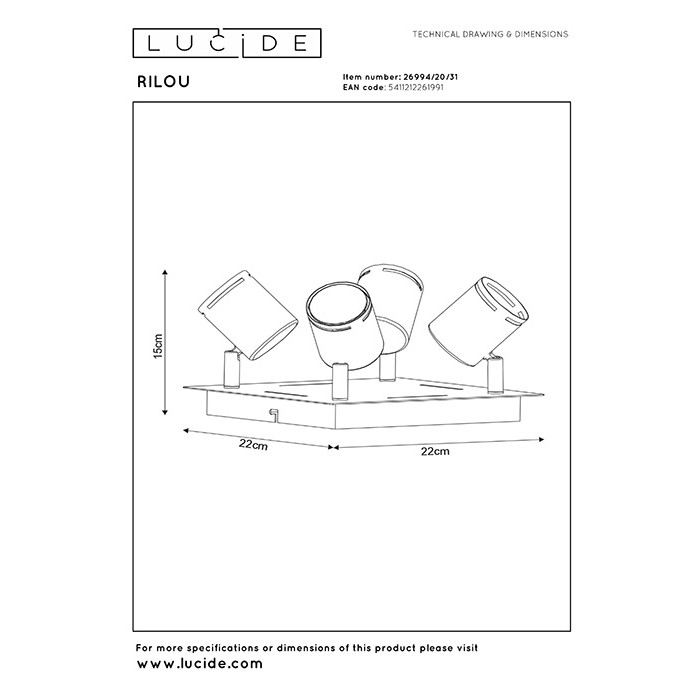 Спот - Lucide 26994/20/31 Rilou, 4.5 Вт, 1280 лм, 3000K Спот - Lucide 26994/20/31 Rilou, 4.5 Вт, 1280 лм, 3000K