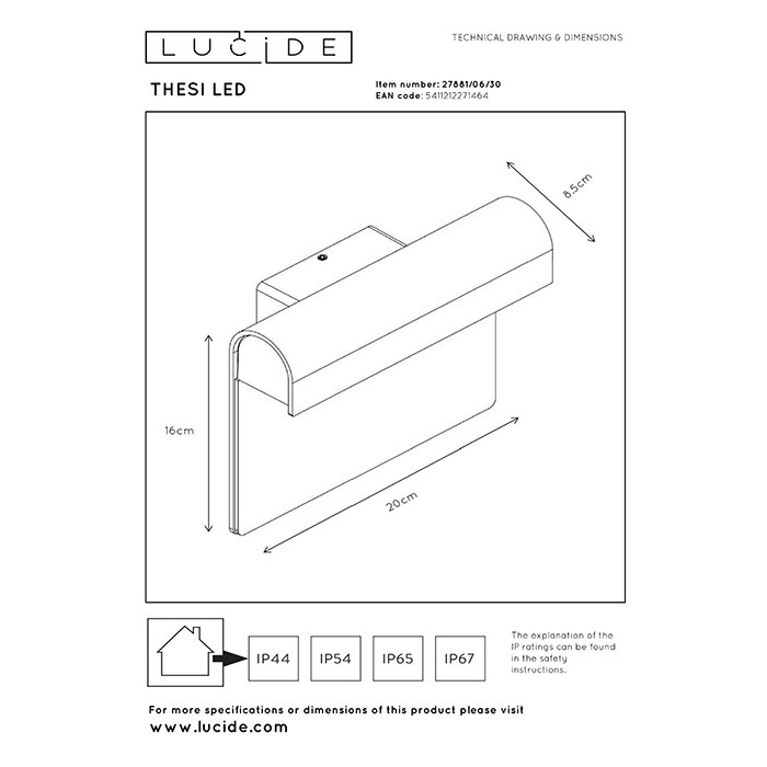 Настенный светильник Lucide 27881/06/30 Thesi, 6 Вт, 220 лм, 3000K