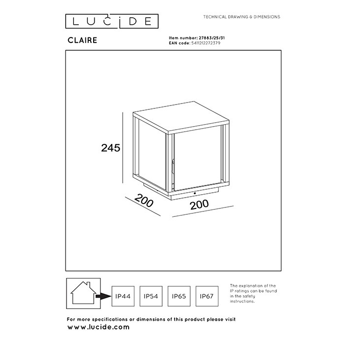 Парковий світильник Lucide 27883/25/31 Claire