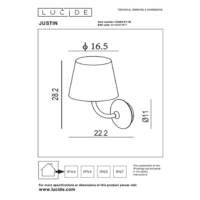 Бра Lucide 27888/07/30 Justin, 7 Вт, 555 лм, 3000K