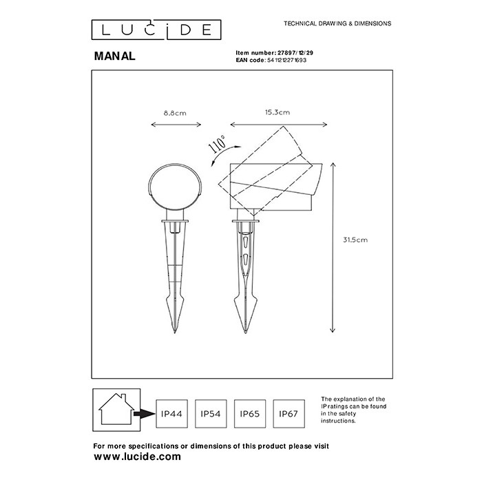 Спот - Lucide 27897/12/29 Manal, 12 Вт, 988 лм, 3000K