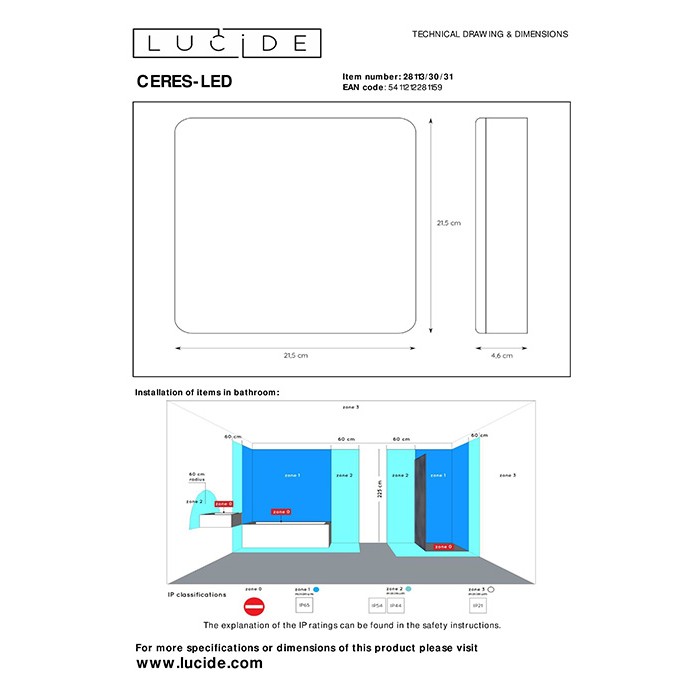 Потолочный светильник Lucide 28113/30/31 Ceres-led, 30 Вт, 2283 лм, 3000K