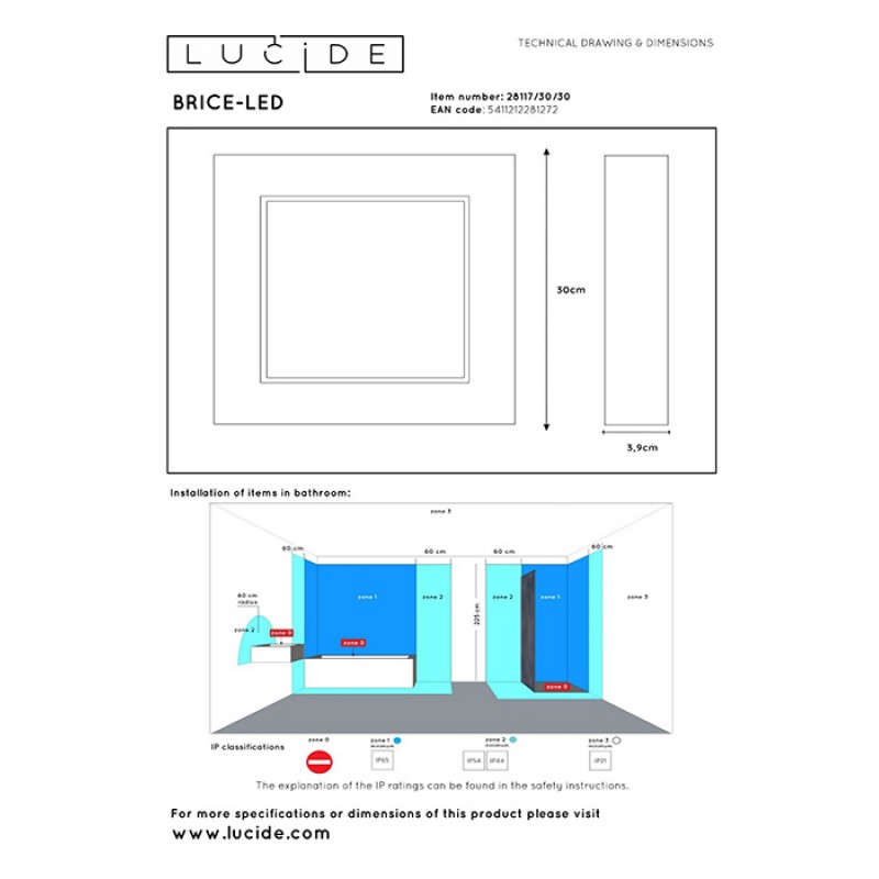Стельовий світильник Lucide 28117/30/30 Brice-led, 30 Вт, 1727 лм, 3000K