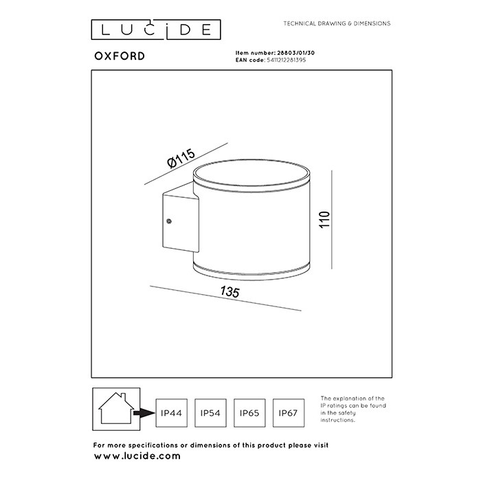 Настенный светильник Lucide 28803/01/30 Oxford