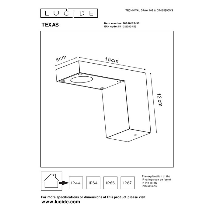 Настенный светильник Lucide 28850/23/30 Texas, 6 Вт, 230 лм, 3000K