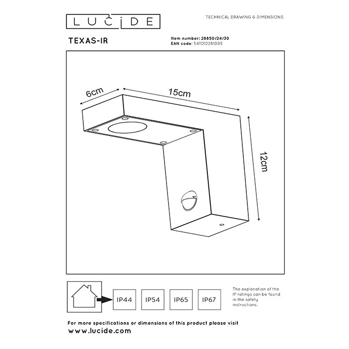 Настенный светильник Lucide 28850/24/30 Texas-Ir, 6 Вт, 230 лм, 3000K