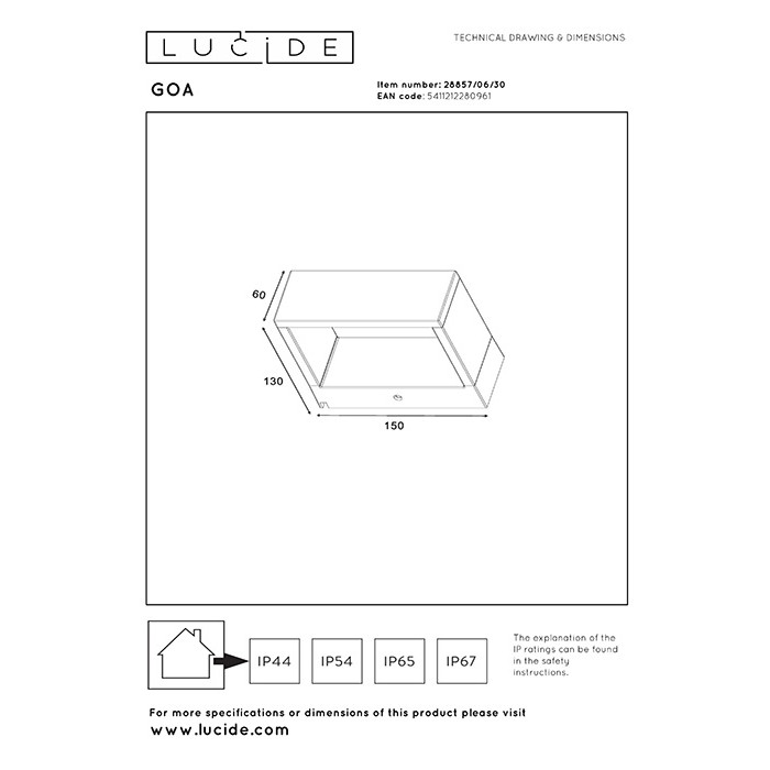 Настенный светильник Lucide 28857/06/30 Goa, 6.5 Вт, 350 лм, 3000K