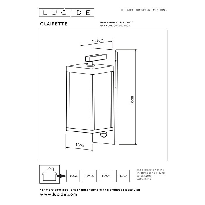 Бра Lucide 28861/10/30 Clairette, 15 Вт, 650 лм, 3000K