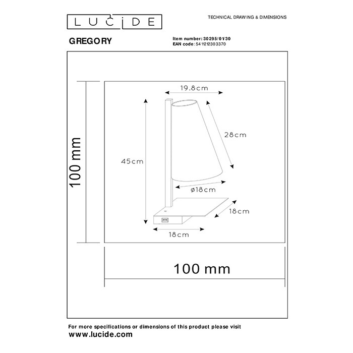 Настольная лампа Lucide 30295/01/30 Григорий