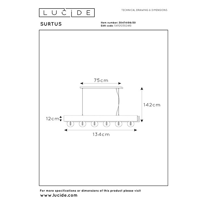 Подвесной светильник Lucide 30474/06/30 Surtus