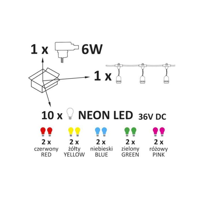 Гірлянда Goldlux 322166 Party Neon E27 10x6W 2700K 50Lm IP44 чорна