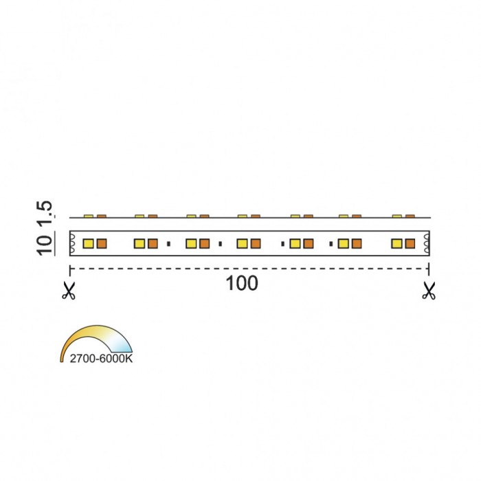 Світлодіодна гнучка стрічка tunable white. L5000mm, w10mm, h1.6mm, 2700K-6000K, 19.2W/m, 24V, ціна за м.п. (11.24.140.17.20.050.927-960)