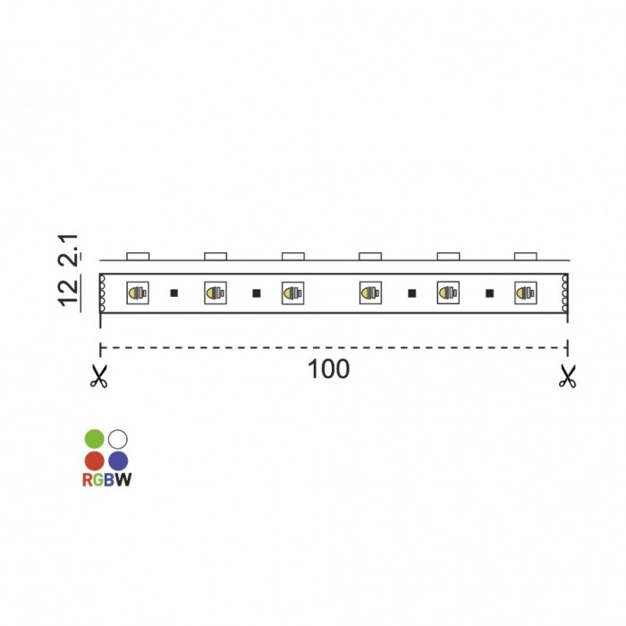 Світлодіодна гнучка RGBW стрічка. L5000mm, w12mm, h2.1mm, 19.2W/m, 24V, ціна за м.п. (11.24.60.19.20.050.RGBW)